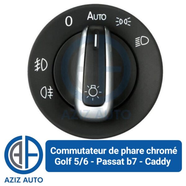 commutateur de phare golf 5/6 jetta caddy passat chromé
